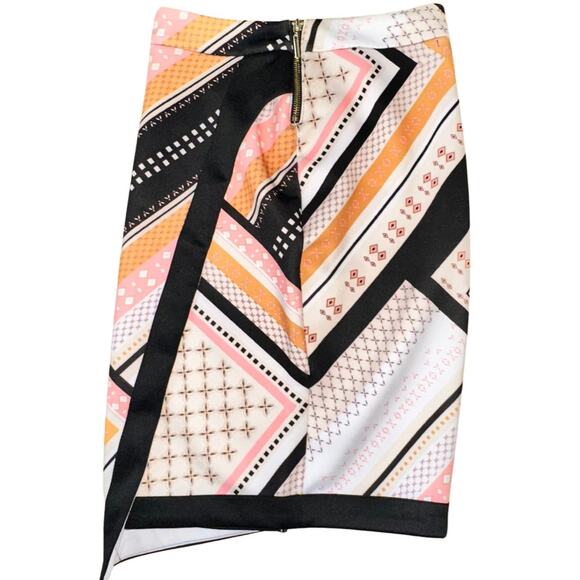 Bar III High-Rise Pencil Skirt Faux Wrap Skirt Pink Black White Size XS - Picture 5 of 9